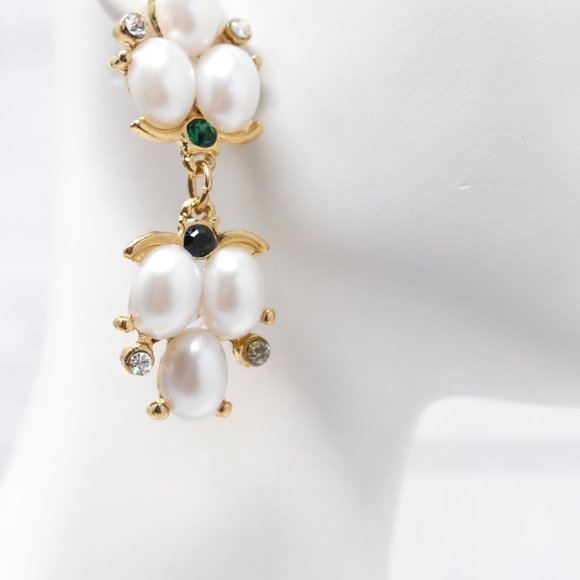 1.75" Drop Dangle Pearl Green/Dark Stone Earrings - Picture 12 of 13